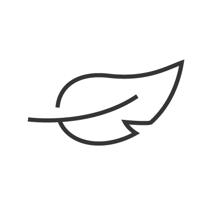 A minimalist dark gray outline icon of a single leaf on a solid white background.