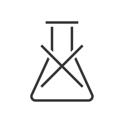 A minimalist dark gray line icon depicting a crossed-out laboratory flask, commonly used to indicate 'excluded' in product listings.