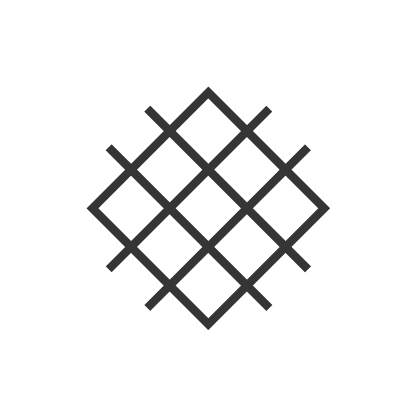 A minimalist black geometric logo featuring a diamond-shaped grid pattern, indicating fabric construction, centered on a solid white background.