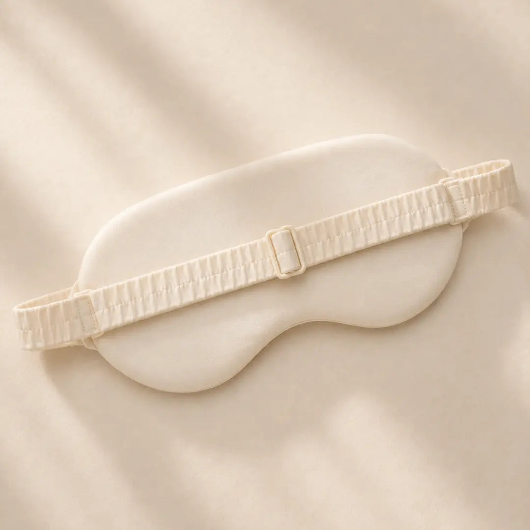 Beige sleep mask on a soft beige background